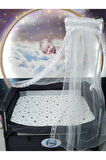 Bebek Beşiği Cibinlik Takımı - Beyaz Güpürlü Hayal Tül (Aparat Dahil)