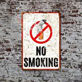 Hasta Bakışlı No Smoking Dekoratif Alüminyum Uyarı Levhası - Pas Görünümlü Metal Tabela - 15cm x 22,5cm