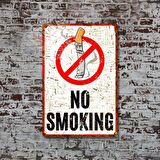 Kızgın Bakışlı No Smoking Dekoratif Alüminyum Uyarı Levhası - Pas Görünümlü Metal Tabela - 15cm x 22,5cm