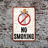 Eller Yukarı No Smoking Dekoratif Alüminyum Uyarı Levhası - Pas Görünümlü Metal Tabela - 15cm x 22,5cm