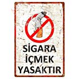 Hasta Karikatürlü Sigara İçmek Yasaktır Alüminyum Uyarı Levhası - Pas Görünümlü Dekoratif Metal Tabela - 20cm x 30cm
