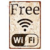 Free WiFi Pas Görünümlü Dekoratif Metal Levha - Vintage Tarzı Alüminyum Tabela - 20cm x 30cm