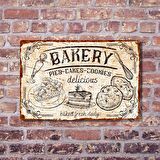 Dekoratif Pas Görünümlü Mutfak Levhası - Cafe And Bakery Retro Alüminyum Duvar Tabelası - Beyaz - 15cm x 22,5cm