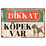 Vintage Dikkat Köpek Var Alüminyum Uyarı Levhası - Pitbull - Pas Görünümlü Dekoratif Tabela - 15cm x 22,5cm