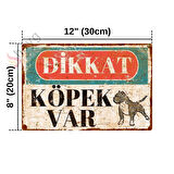 Vintage Dikkat Köpek Var Alüminyum Uyarı Levhası - Pitbull - Pas Görünümlü Dekoratif Tabela - 20cm x 30cm