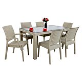 Mandella Elit Rattan 90x150 2 Elit Koltuk 4 Elit Sandalye Camlı Masa Takımı Cappucino
