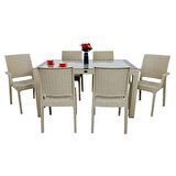 Mandella Elit Rattan 90x150 2 Elit Koltuk 4 Elit Sandalye Camlı Masa Takımı Cappucino