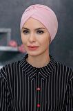 Pudra Pratik Hazır Geçmeli Tesettür Bone Sandy Kumaş Taçlı Büzgülü 1208_06