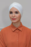 Beyaz Pratik Hazır Geçmeli Tesettür Bone Sandy Kumaş Taçlı Büzgülü 1208_42