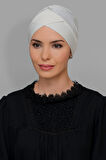 Krem Pratik Hazır Geçmeli Tesettür Bone Sandy Kumaş Çapraz Büzgülü 1801_40