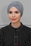Gri Pratik Hazır Geçmeli Tesettür Bone Sandy Kumaş Üç Çapraz 1803_15