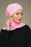 Pembe Pratik Hazır Geçmeli Tesettür Bone Sandy Kumaş İncili Nervürlü Güllü Atkılı 1805A_04