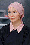 Pudra Pratik Hazır Geçmeli Tesettür Bone Sandy Kumaş Pileli Nervürlü Güllü 1806_06
