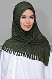 Haki Pratik Hazır Geçmeli Tesettür Eşarp Fukuro Piliseli Saçaklı Lazer Kesim 1828_09