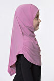 Pembe Pratik Hazır Geçmeli Çocuk Tesettür Bone Sandy Kumaş Kendinden Boneli 78_04