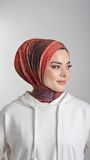 Kırmızı Pratik Hazır Geçmeli Tesettür Bone Sandy Kumaş Batik Desenli 2101D_31