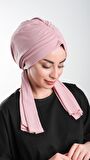 Pudra Pratik Hazır Geçmeli Tesettür Bone Kesik Elyaf Sade 2111_06