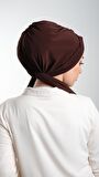 Kahverengi Pratik Hazır Geçmeli Tesettür Bone Kesik Elyaf Sade 2111_14