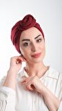 Bordo Pratik Hazır Geçmeli Tesettür Bone Kesik Elyaf Sade 2111_16