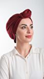 Bordo Pratik Hazır Geçmeli Tesettür Bone Kesik Elyaf Sade 2111_16