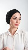 Siyah Pratik Hazır Geçmeli Tesettür Bone Fukuro Simli Büzgülü 2116_01
