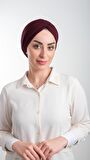 Bordo Pratik Hazır Geçmeli Tesettür Bone Fukuro Simli Büzgülü 2116_16