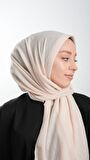 Bej Pratik Hazır Geçmeli Tesettür Şal Örme Kumaş Sade 2118_12