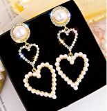 Gold tasarım büyük boy inci kalp küpe