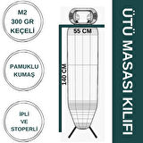 Asev Home Keçeli Ütü Masası Kılıfı 55X140CM Ahter Gri Xxl