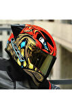 RAPID 2 RACE SPOX KIRMIZI-GRİ KAPALI MOTOSİKLET KASKI GOLD CAMLI