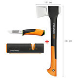 Fiskars Yarma Baltası S-X11 + Bileyicili Ağır İş Bıçağı + Balta ve Bıçak Bileyici