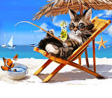 Şezlongtaki Kedi Çerçevesiz 40x50 Sayılarla Boyama Hobi Seti