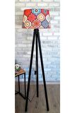 Mandala 3 Ayak Serisi,ahşap Tripod Lambader( Damla Desen- Siyah Ayak)