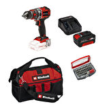 Einhell Tp-Cd 18/50 Li-I Bl Solo Darbeli Akülü Vidalama + 1 x 4 Ah Akü ve 32 Parça Bits Uç Seti (45/29 Kumaş Çanta)