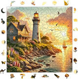 Pinecone - Ahşap Puzzle Yetişkinler için - Deniz Fenerinde Gün Batımı Benzersiz Parçalı Puzzle - 353 Parça Ahşap Yapboz - Yapıştırıcı Folyo Dahil - Dekoratif Ahşap Puzzle - 29x29 cm - S1-29