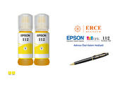 Epson 112 (YELLOW) 2'Li Sarı, Epson EcoTank L6570 Uyumlu Kalem Hediyeli 2 Sarı Mürekkep Seti
