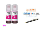 Epson 112 (MAGENTA) 2'Li Kırmızı, Epson EcoTank L15150 Uyumlu Kalem Hediyeli 2 Kırmızı Mürekkep Seti