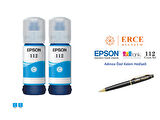 Epson 112 (CYAN) 2'Li Mavi, Epson EcoTank L6460 Uyumlu Kalem Hediyeli 2 Mavi Mürekkep Seti