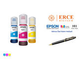 Epson 101 (CMY) 3 Renk Kartuş, Epson EcoTank L6270 Uyumlu Kalem Hediyeli Mürekkep Seti