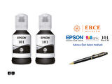 Epson 101 (BK) 2'Lİ Siyah, Epson EcoTank L4160 Uyumlu Kalem Hediyeli 2 Siyah Mürekkep Seti