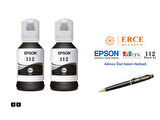 Epson 112 (BK) 2'Lİ Siyah, Epson EcoTank L6460 Uyumlu Kalem Hediyeli 2 Siyah Mürekkep Seti