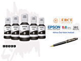 Epson 101 (BK) 5'Li Siyah, Epson EcoTank L6290 Uyumlu Kalem Hediyeli 5 Siyah Mürekkep Seti
