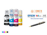 Epson 112 (CMYK) 4 Renk Kartuş, Epson EcoTank L6490 Uyumlu Kalem Hediyeli Mürekkep Seti