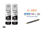 Epson 103 (BK) 2'Lİ Siyah, Epson EcoTank L3250 Uyumlu Kalem Hediyeli 2 Siyah Mürekkep Seti