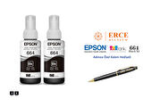 Epson 6641 (BK) 2'Lİ Siyah, Epson EcoTank L1300 Uyumlu Kalem Hediyeli 2 Siyah Mürekkep Seti