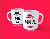 Mr & Mrs 2'li Sevgililere Eşlere Özel Baskılı Kupa Bardak