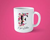 Renkli Çiçekli F harfli Kişiye Özel İsimli Baskılı Kupa Bardak