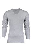 Yıldız 352 Gri Likralı V Yaka Uzun Kollu Erkek Body T-Shirt