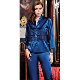 Jeremi 642 6'lı İpek Saten Dantelli Kısa Gecelik Sabahlık Takımı