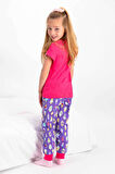 Roly Poly 2430 Kız Çocuk Just Chill Fuşya Kısa Kol Pijama Takımı